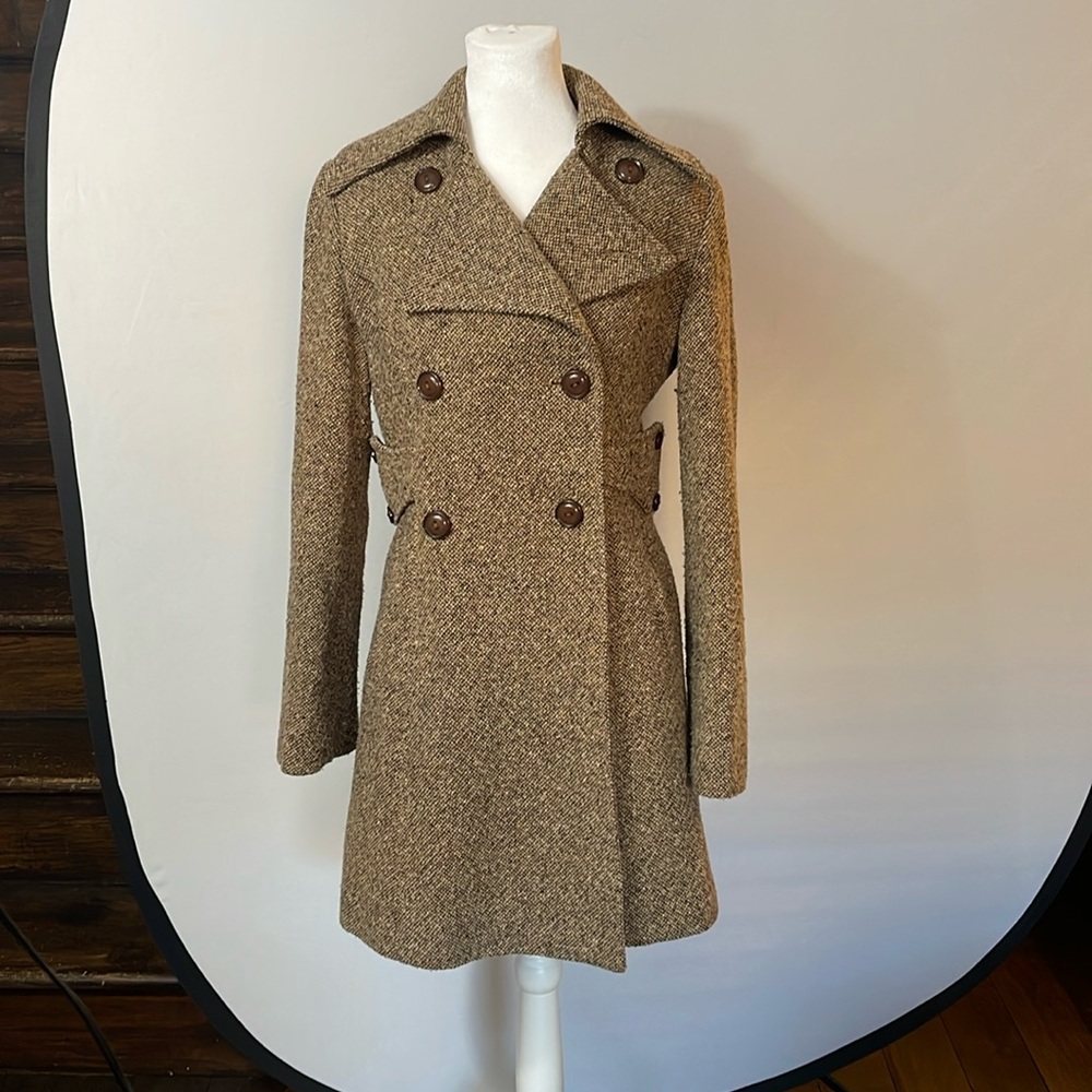 Guess Women's Brown Tweed Double-Breasted Pea Coat